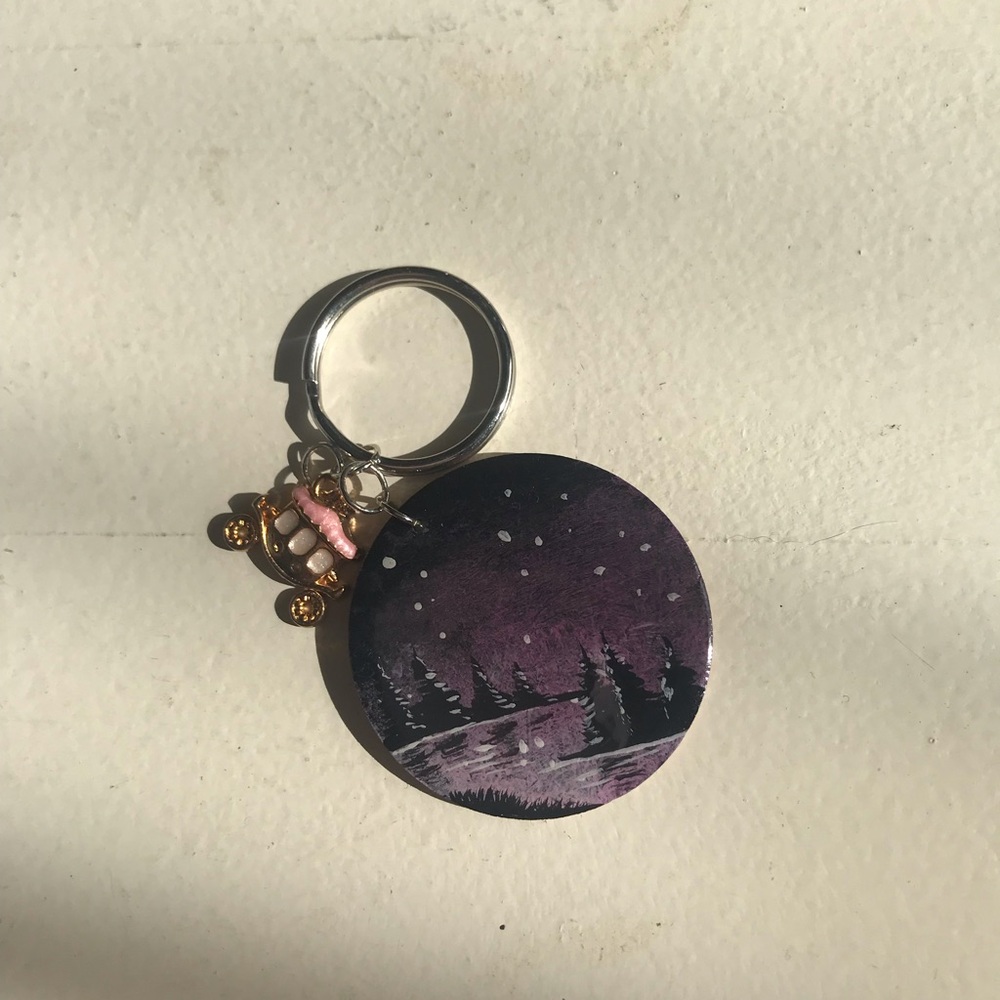 Purple Night Sky Round Keychain with Charm - Unbranded